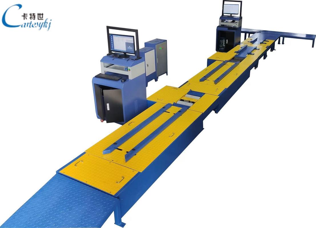 Línea de pruebas centralizada para motocicletas de 2 ruedas. Incluye: Fuerza de frenado, carga por eje, velocímetro, alineación de ruedas, comprobador de faros, medidor de ruido.
