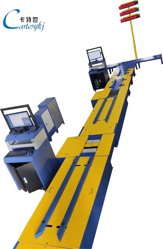 Línea de pruebas centralizada para motocicletas de 2 ruedas. Incluye: Fuerza de frenado, carga por eje, velocímetro, alineación de ruedas, comprobador de faros, medidor de ruido.