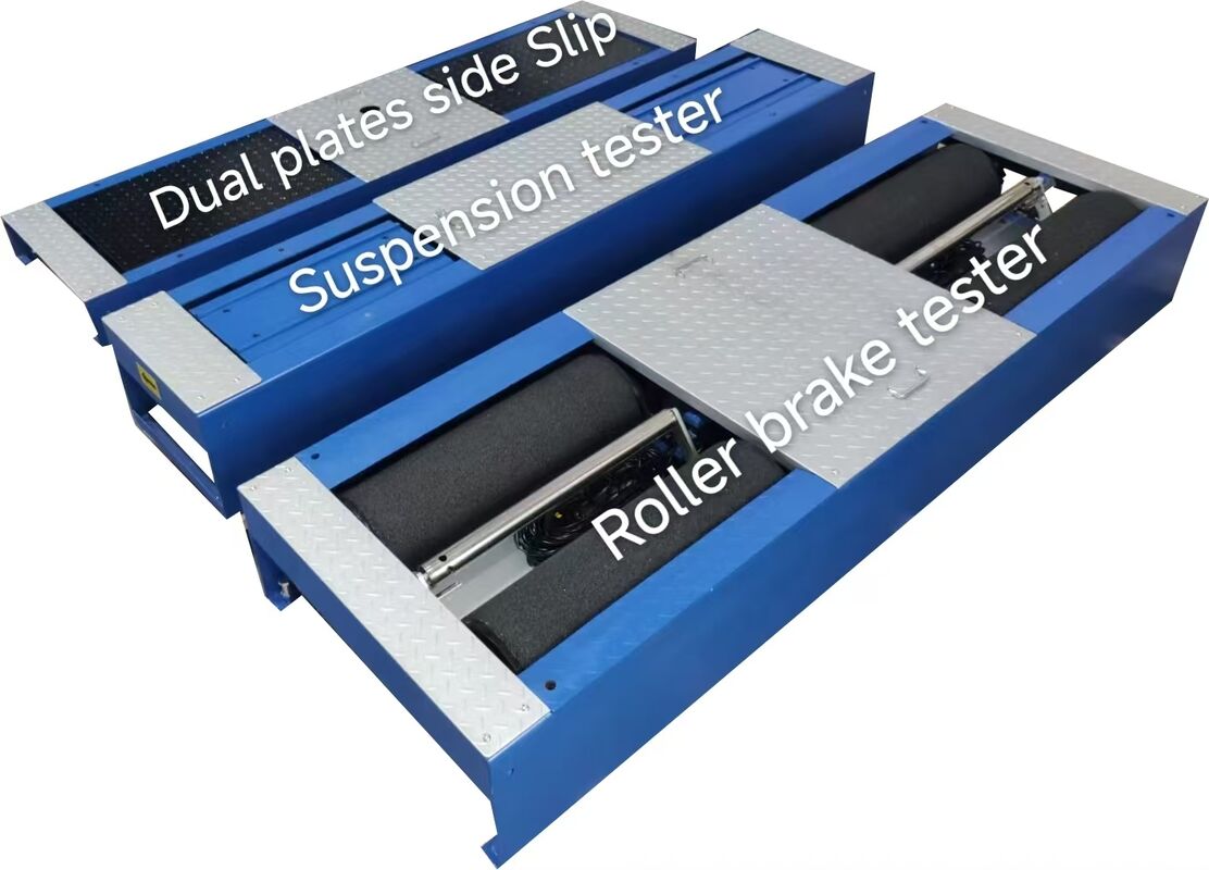 CTGT-3-4 Línea de ensayo del vehículo de rodillos 4 en 1 Probador de frenos de rodillos con carga sobre el eje Probador de deslizamiento lateral de placa única Prueba de suspensión